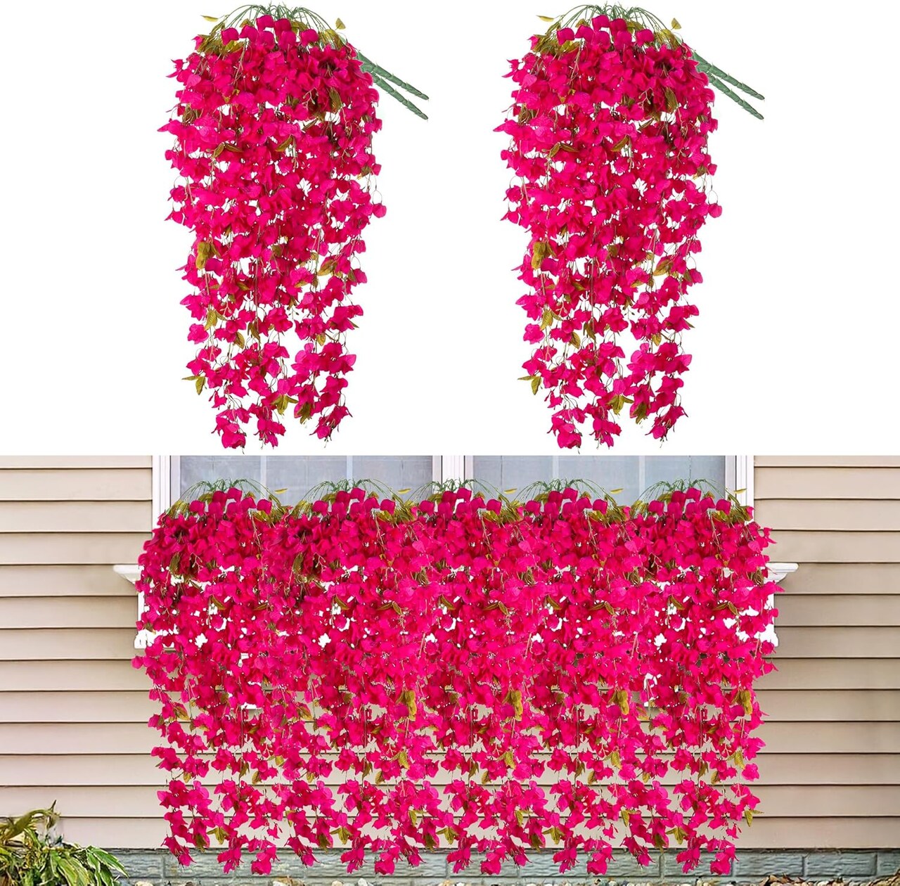 2 PCS Artificial Bougainvillea Bouquet Flowers Garland - Rose Red